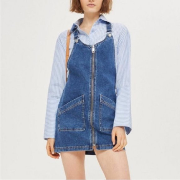 Topshop Dresses & Skirts - Topshop | Zip Front Denim Pinafore Overall Dress